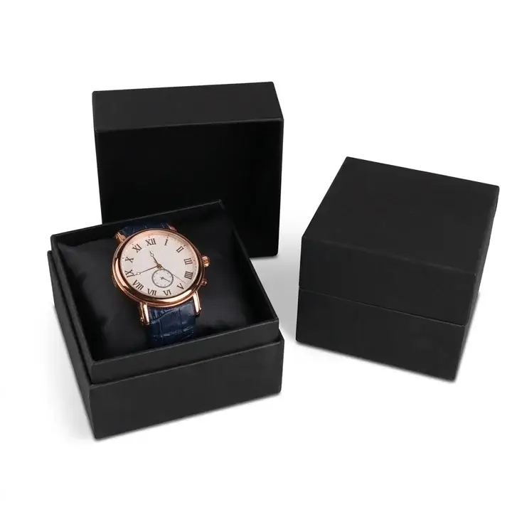 Luxury rigid watch packaging box with plush interior pillow