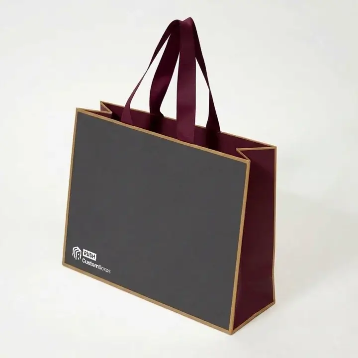 Luxury matte black printed shopping bag with hot foil logo