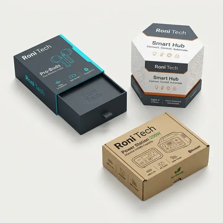 Various structural custom box styles including pillow, gable, and sleeve boxes