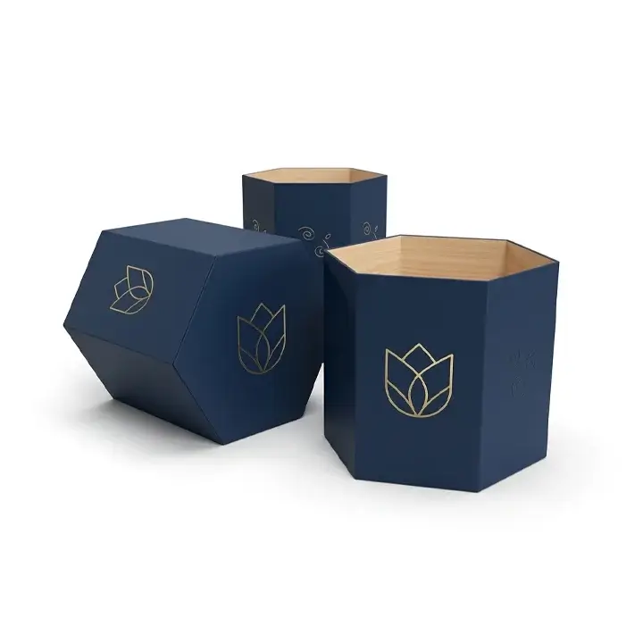 Hexagon shaped custom printed paperboard box