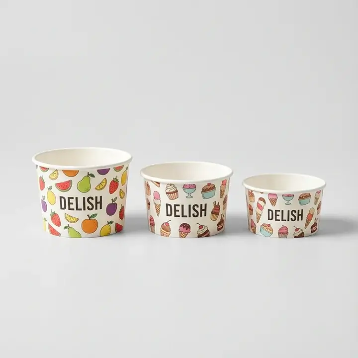 Custom printed paper tubs for ice cream and desserts