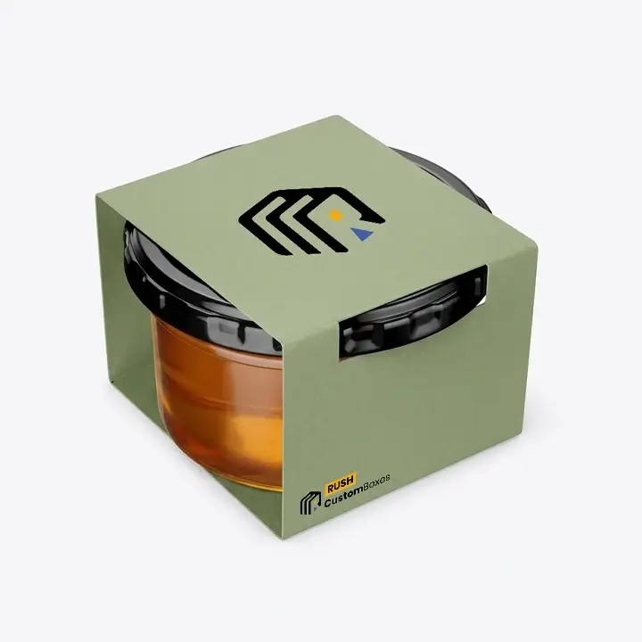 Custom glass jar packaging sleeve with brand cutout window